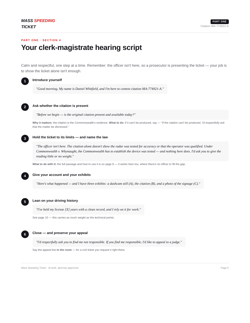 Word-for-word clerk-magistrate hearing script
